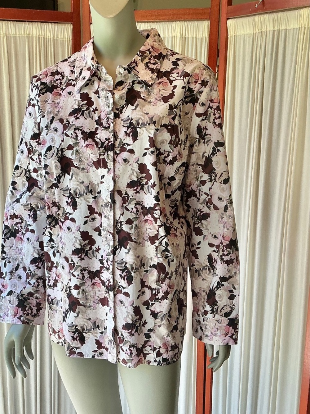 Chadwicks Women's Button Down Shirt Pink Brown Floral Size 20W